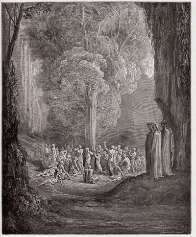 İlahi Komedya (La Divina Commedia, La Divine Comedie), Purgatorio, Canto 24: Ağacın altında çığlık atan obur ruhlar - Dante Alighieri (1265-1321) - Çizim Gustave Dore (1832-1883) by Gustave Dore