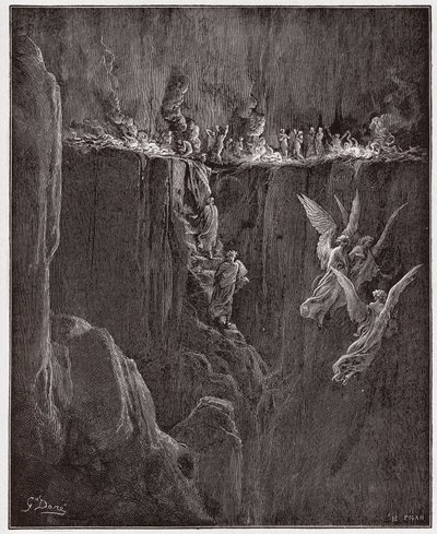 İlahi Komedya (La Divina Commedia, La Divine Comedie), Purgatorio, Canto 25: Virgil ve Dante alevlerin içinden yedinci daireye yükselir - Dante Alighieri (1265-1321) - Gustave Dore