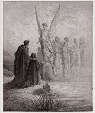 İlahi Komedya (La Divina Commedia, La Divine Comedie), Araf, Canto 2: Göksel pilot tekneye iner - Dante Alighieri (1265-1321) - Çizim Gustave Dore (1832-1883) by Gustave Dore
