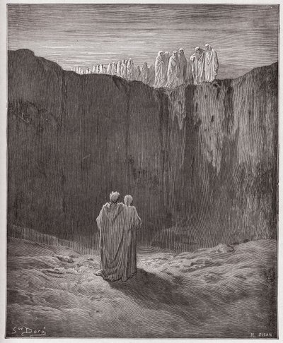 İlahi Komedya (La Divina Commedia, La Divine Comedie), Araf, Canto 3: Uçurumdaki ruhların şirketi - Dante Alighieri (1265-1321) - Çizim Gustave Dore (1832-1883) by Gustave Dore