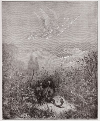 İlahi Komedya (La Divina Commedia, La Divine Comedie), Purgatorio, Canto 8: Melekler yılanı kovalıyor - Dante Alighieri (1265-1321) - Gustave Dore