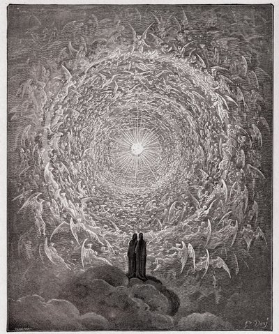 İlahi Komedya, Paradiso, Canto 31: Kutsal kalabalık göklerde bir gül oluşturur (rose celeste) - Dante Alighieri (1265-1321) by Gustave Dore