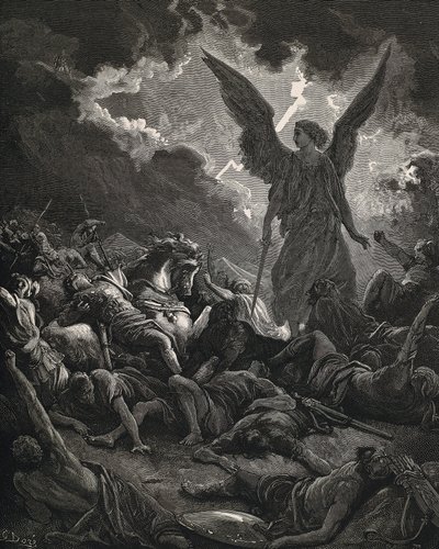 Kutsal İncil. 1866. SENNACHERIB (MÖ 705-681). Asur Kralı (MÖ 705-681). Sennacherib ordusunun RABbin meleği. Oymak by Gustave Dore