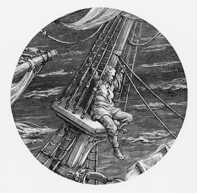 Geminin kakasında havada duran Denizci, S.T. Coleridge, Harper und Brothers tarafından yayınlandı, New York, 1876 (ahşap gravür) by Gustave Dore