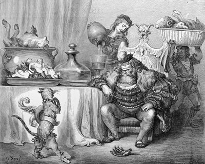 Ogre kediyi alır, Charles Perrault (1628-1703) 1883 tarafından 