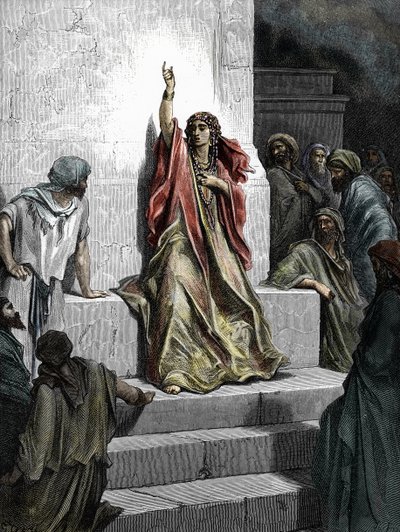 Gustave Dore (1832 - 1883) tarafından resimlenen “İncil”den Peygamber Deborah (Prophetess Debora) Gravürü 1865 Özel koleksiyon by Gustave Dore