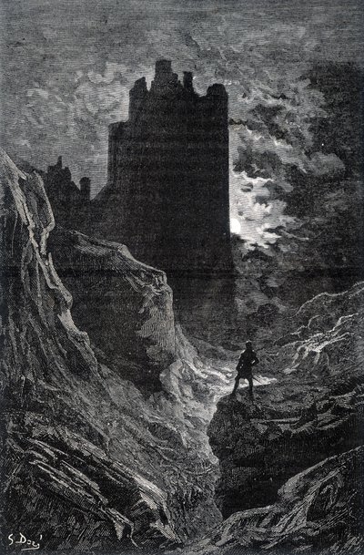 Korku kalesi - Gustave Doré tarafından korku resmi, gravür by Gustave Dore