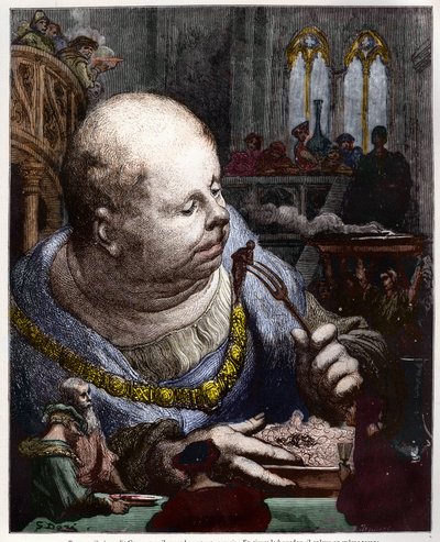 Hacılar salatalarda yenir - Francois Rabelais tarafından "Gargantua ve Pantagruel" den illüstrasyon - Gustave Dore tarafından gravür by Gustave Dore