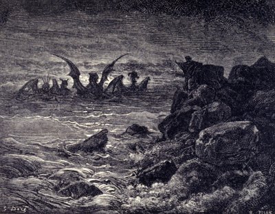 Daniel peygamber canavarların ortaya çıktığını görür: Haniel, Kafziel, Azriel, Aniel. Gustave Dore tarafından resmedilen İncil