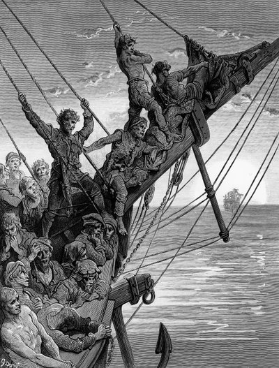 Denizciler uzaktan hayalet bir gemi görürler, S.T. Coleridge, Harper und Brothers tarafından yayınlandı, New York, 1876 (ahşap gravür) by Gustave Dore