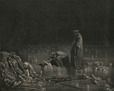 Sonra arka kafa derisini kavrayarak bağırdım: Adını söyle, yoksa bir saçın burada kalacak, c1890. by Gustave Dore