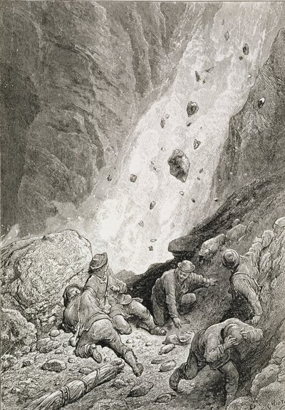 Edward Whymper (1840-1911) tarafından yazılan 'The Ascent of the Matterhorn'dan 'Onlar Kayalar, Kayalar ve Taş Kütleleri, Köşeyi Döndüren Dart', 1860'lar-80'lerde yayınlandı by Gustave Dore