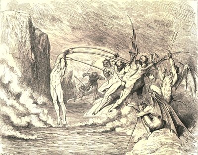 Bu, onu yüzden fazla kancayla boğuştuklarını söyledi, c1890. by Gustave Dore