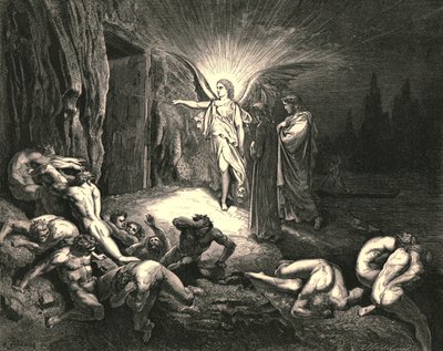 Kapıya geldi ve asasıyla kapıya dokundu, c1890. by Gustave Dore