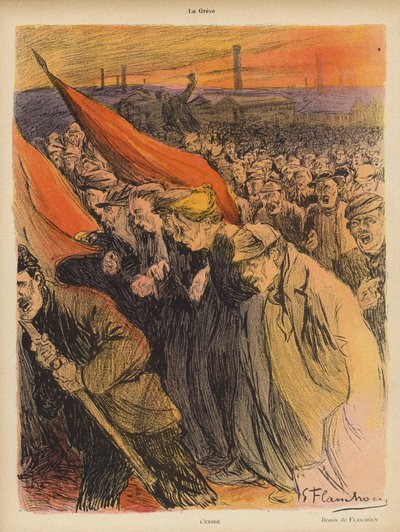 Endüstriyel grev: Exodus, c.1902 (renkli taş) by Gustave Flasschoen