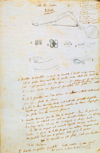 Salammbô için mücevher çizimleri, c1858 by Gustave Flaubert