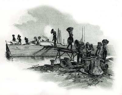 Charcoal unchargeurs aux forges d'Ivry-sur-Seine (Ivry sur Seine demirhanelerinde bitümlü kömürü (veya siyah kömürü) boşaltan liman işçileri) Gustave Fraipont'un (1849-1923) çizimi, Saint-Juirs'den alınmıştır. by Gustave Fraipont