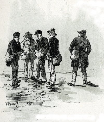 Sokak tacirleri puro ve sigara bahşişleri, Maubert bölgesi, Paris Gustave Fraipont'un çizimi (1849-1923), Saint-Juirs'in “La seine a travers Paris”inden alıntılar by Gustave Fraipont