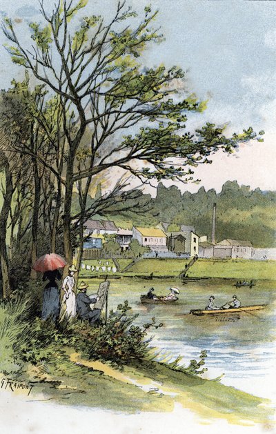 Bas-Meudon'da (Meudon-sur-Seine) gırgırda Pazar gezgincileri Saint-Juirs'tan Gustave Fraipont'un (1849-1923) çizimi by Gustave Fraipont