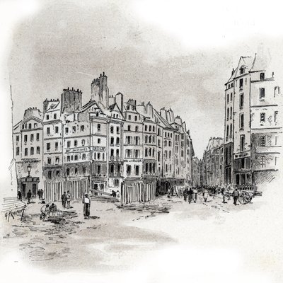 Place Maubert Görünümü, Paris Gustave Fraipont'un (1849-1923) çizimi, Saint-Juirs'in “La seine a travers Paris”inden alıntılar by Gustave Fraipont