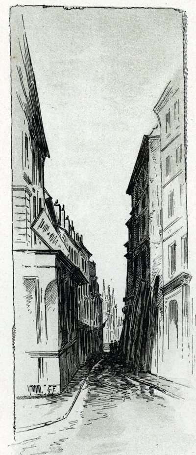 Paris'teki Maubert meydanı yakınlarındaki Hotel Colbert caddesinin görünümü Saint-Juirs'tan Gustave Fraipont'un (1849-1923) çizimi by Gustave Fraipont