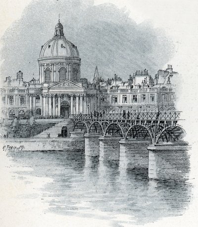 Institut de France ve Paris'teki Pont des arts köprüsünün görünümü Gustave Fraipont'un (1849-1923) çizimi, Saint-Juirs'in “La seine a travers Paris” adlı eserinden alınmıştır. by Gustave Fraipont