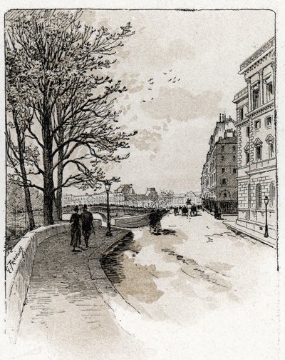 Quai des Orfevres, Ile de la Cite, Paris Görünümü Saint-Juirs'tan Gustave Fraipont'un (1849-1923) Çizimi by Gustave Fraipont