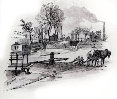 Saint-Denis kanalının görünümü ve quai de la Gironde a la Villette, Paris by Gustave Fraipont