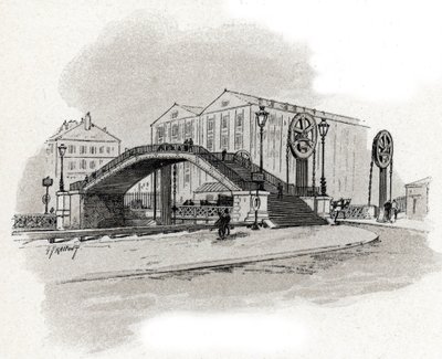 Rue de Crimee asansör köprüsünün görünümü, Bassin de l'ourcq Paris (Rue Crimee asansör köprüsünün görünümü, Canal de l'Ourcq, Paris) Gustave Fraipont'un çizimi (1849-1923) Saint-Juirs'den alınmıştır. by Gustave Fraipont