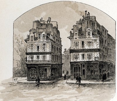Paris'teki Pont-Neuf'un eski evlerinin görünümü (Pont Neuf köprüsündeki eski evler, Paris) Saint-Juirs'tan Gustave Fraipont (1849-1923) çizimi by Gustave Fraipont