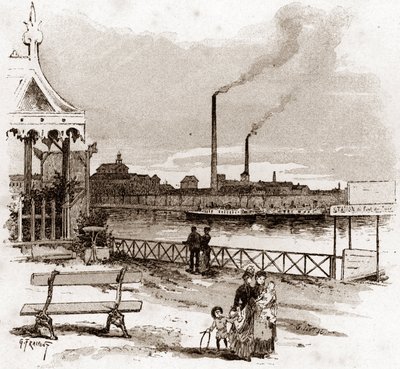 Paris'teki Javel rıhtımının görünümü, actuel quai André-Citroen (eski adıyla Javel rıhtımı olan Andre Citroen rıhtımının görünümü, Paris) Gustave Fraipont'un (1849-1923) çizimi, Saint- Jüriler by Gustave Fraipont