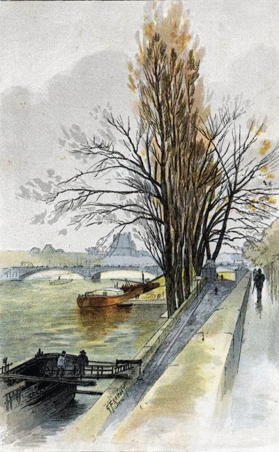 Quai d'Orsay, Paris'ten solferino köprüsünün görünümü (Quai d'Orsay, Paris'ten solferino köprüsünün görünümü) Gustave Fraipont'un (1849-1923) çizimi, Saint-Juirs'in “La seine a travers Paris”inden alınmıştır. by Gustave Fraipont