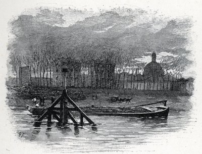 Quai d'Austerlitz ve Salpetriere su vincinin görünümü by Gustave Fraipont
