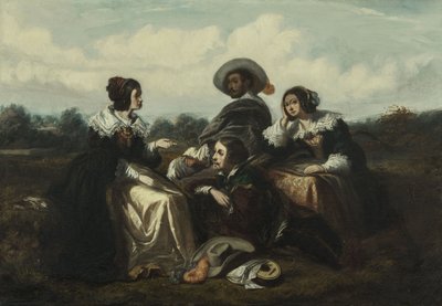 Hikaye. Louis XIII kostümlü karakterler, yaklaşık 1830 (yağlıboya) by Gustave François Morin