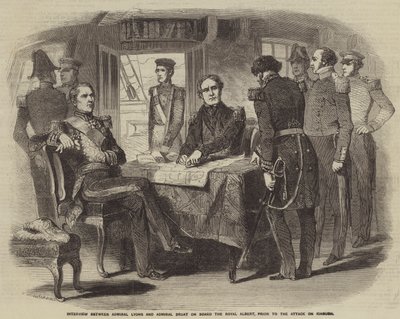 Amiral Lyons ve Amiral Bruat arasında Royal Albert Gemisinde, Kinburn Saldırısı öncesinde röportaj by Gustave Janet