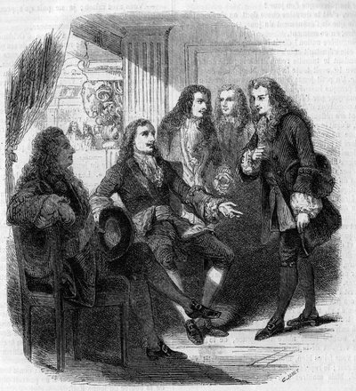 Rus Çarı Büyük Petro (1672-1725) ve Voltaire (Francois Marie Arouet, dit) (1694-1778) arasındaki karşılaşma. Gustave Janet tarafından gravür by Gustave Janet