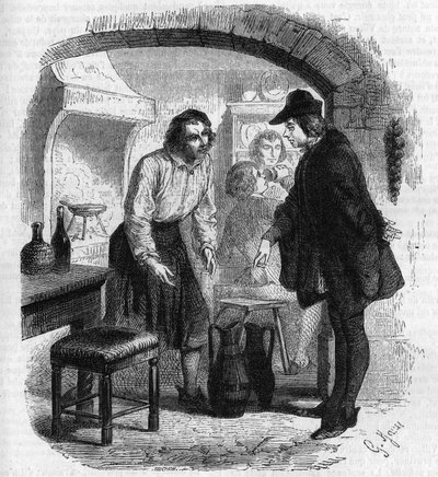 Şair Francois Villon (1431-1463) bir şişe şarabın izini sürüyor. Gustave Janet tarafından gravür by Gustave Janet