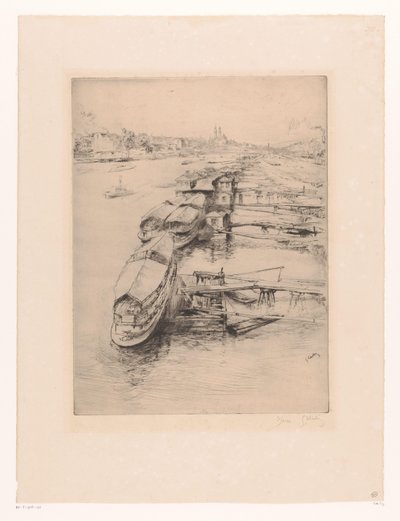 Auteuil, Paris Les bateaux Parisiens, Auteuil'de demirli tekneler by Gustave Leheutre (signed by artist)