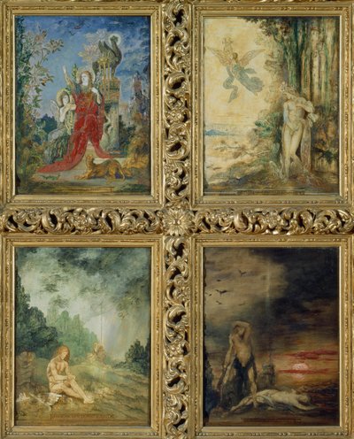 Humanity: TtoB'den, Orpheus tarafından temsil edilen Gümüş Çağı tasvir eden iki sahne; Kabil ve Habil tarafından temsil edilen Demir Çağı'nı tasvir eden iki sahne (duvar resmi) (83704 detayı) by Gustave Moreau