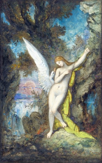 Leda and the Swan par Moreau, Gustave (1826-1898), - Suluboya, Kağıt üzerine guaj, 34,2x22,2 - Özel Koleksiyon by Gustave Moreau