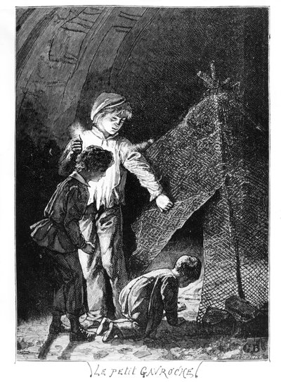Gavroche ve İki Kardeşi Bastille Filinde, Sefiller (1845-62), Victor Hugo (1802-85), c. 1885 by Gustave after Brion