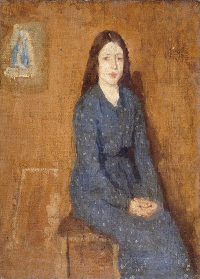 Benekli Mavi Elbise giyen oturan bir Kız, 1914-15 by Gwen John