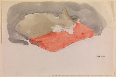 Kırmızı Yastık Üzerinde Uyuyan Kedi (kağıt üzerine guaj ve kurşun kalem) by Gwen John