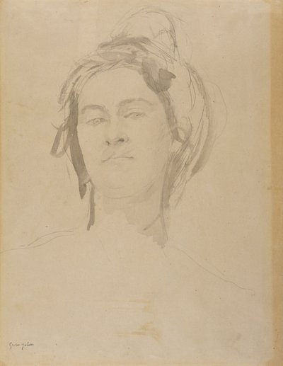 Genç Bir Kadının Başı (kalem ve kağıt üzerinde yıkama) by Gwen John