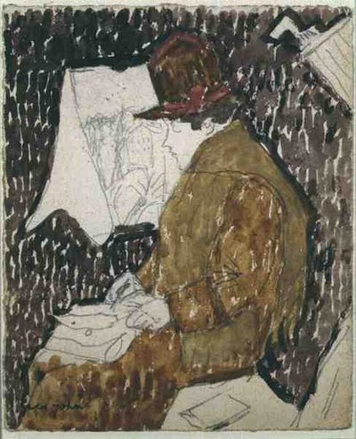Demiryolu Arabasındaki Bir Kadının Profili (kağıt üzerine suluboya) by Gwen John