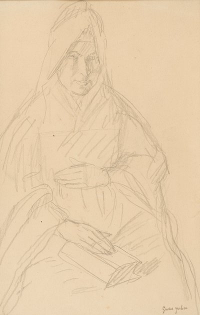 Bir masada oturan Mere Poussepin için çalışma, c.1915 by Gwen John