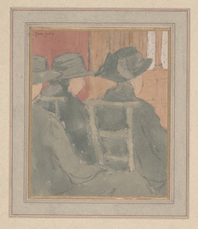 Kilisede Kadın ve Yetim Kız (kağıt üzerine karakalem ve sulu boya) by Gwen John