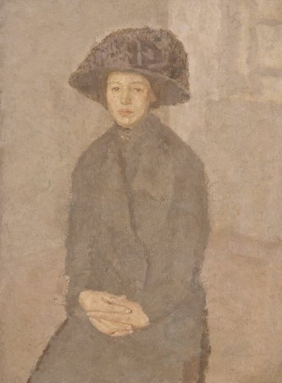 Büyük Şapkalı Genç Kadın, c.1917-25 (gemiye serilmiş tuval üzerine yağlıboya) by Gwen John