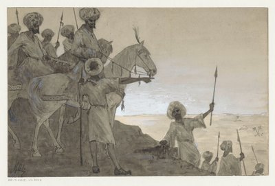 Çöl manzarasında at sırtında savaşçılar by H.C. Louwerse (signed by artist)