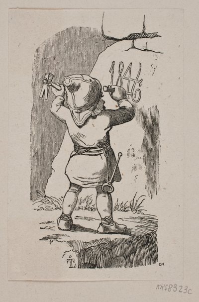 Bir peri 1846 yılını bir kayaya oyuyor by H. C. Henneberg